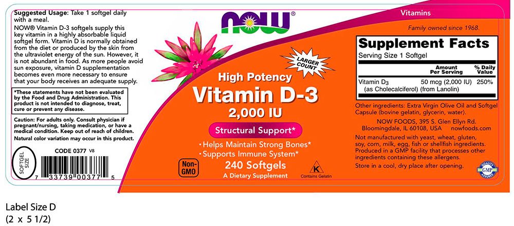 NOW Vitamine D3 2000 (120 softgels)
